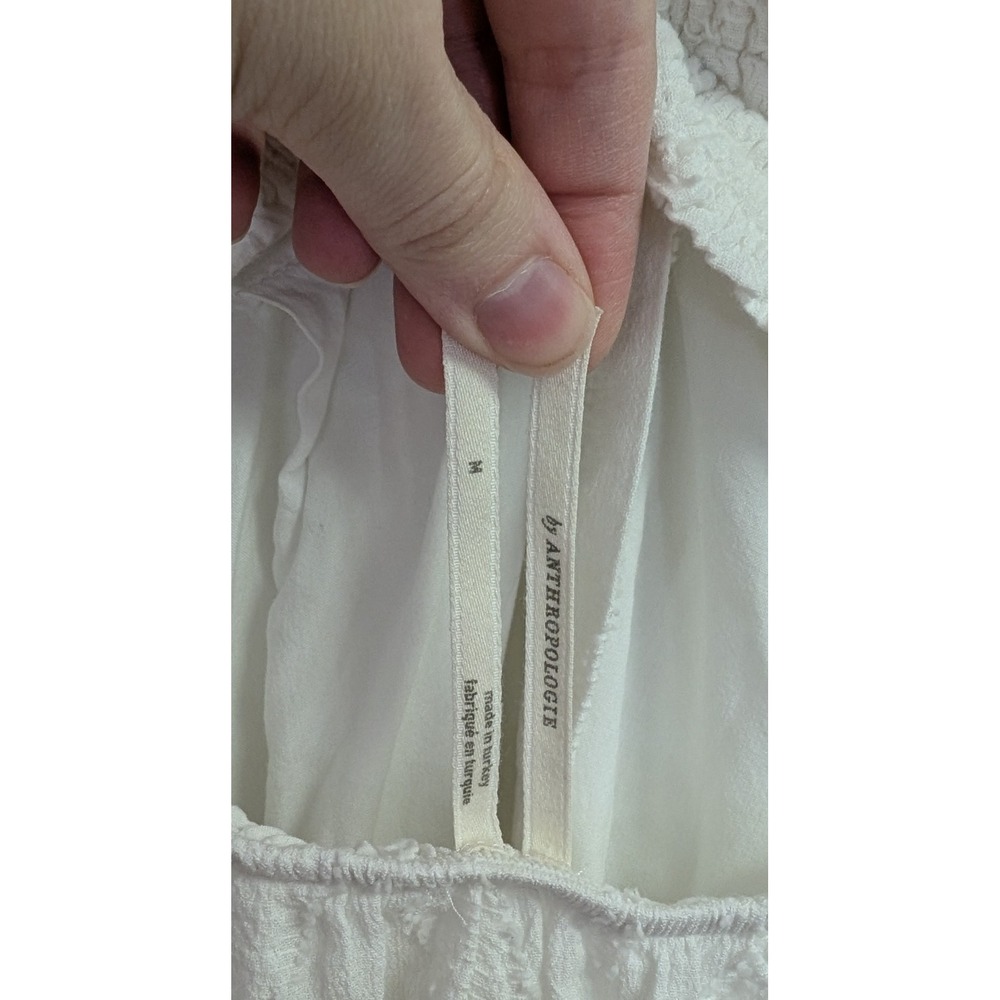 By Anthropologie Tiered Maxi Dress Flutter Sleeve Bow Back Embroidered White M - Picture 12 of 12